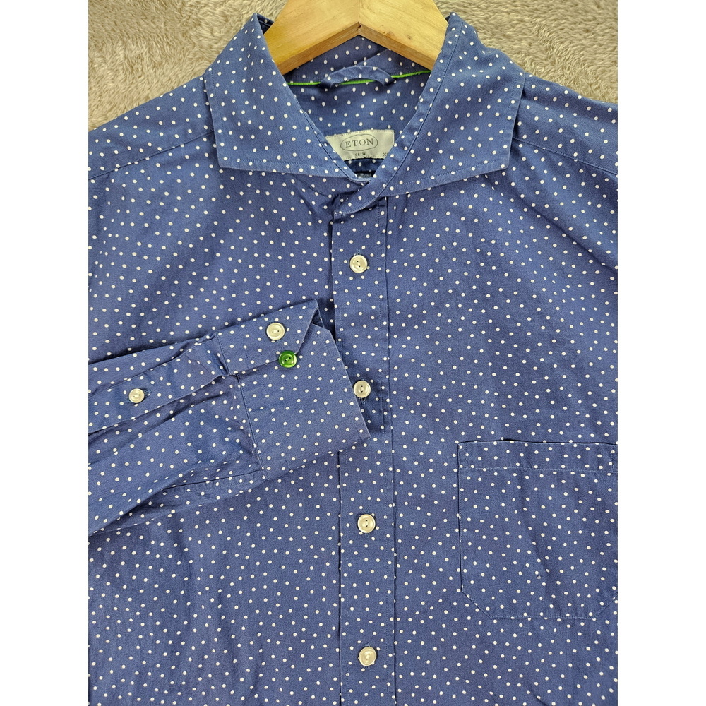 ETON Dress Shirt Slim Fit Size 44 17½ White Polka Dot Pattern